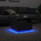 Coffee table with LED lighting 50x49x40 cm black oak