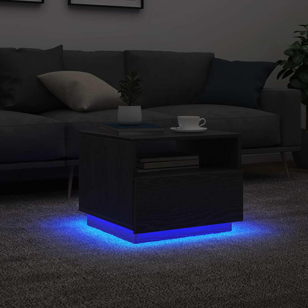 Salontafel met LED-verlichting 50x49x40 cm zwart eiken