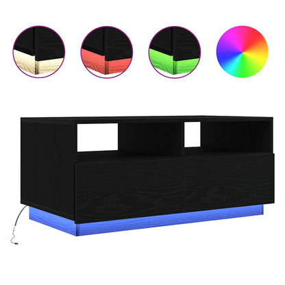 Salontafel met LED-verlichting 90x49x40 cm zwart eiken