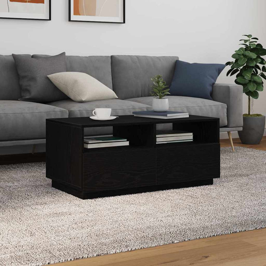 Salontafel met LED-verlichting 90x49x40 cm zwart eiken