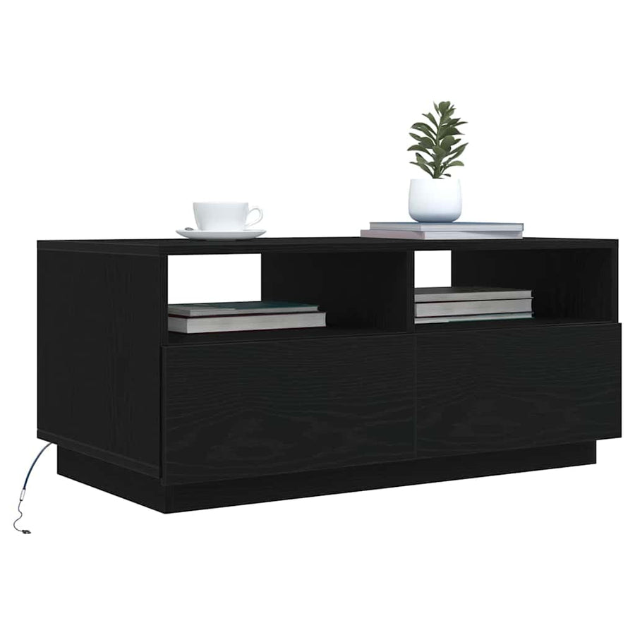 Salontafel met LED-verlichting 90x49x40 cm zwart eiken