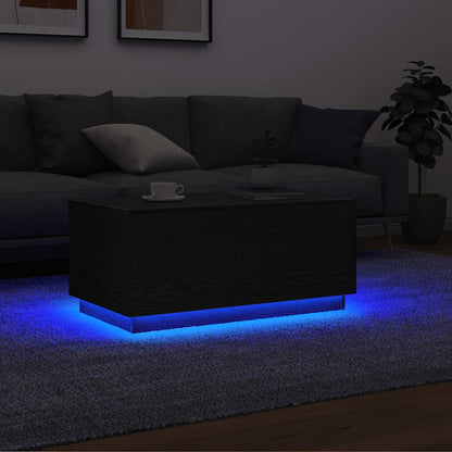 Salontafel met LED-verlichting 90x49x40 cm zwart eiken