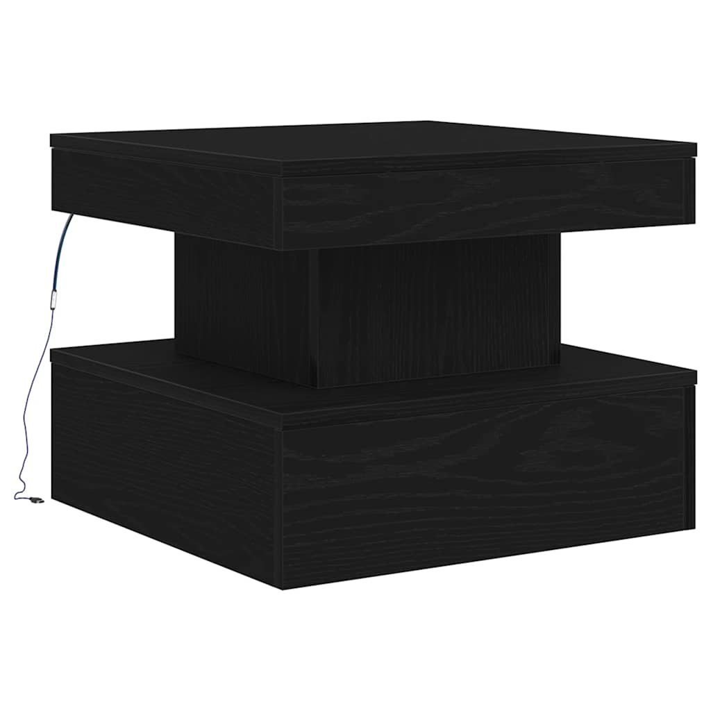 Salontafel met LED-verlichting 50x50x40 cm zwart eikenkleurig