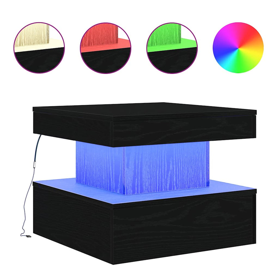 Salontafel met LED-verlichting 50x50x40 cm zwart eikenkleurig