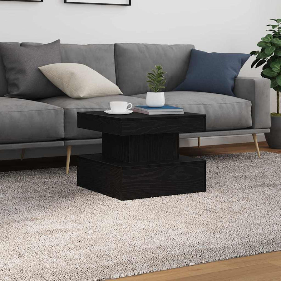 Salontafel met LED-verlichting 50x50x40 cm zwart eikenkleurig