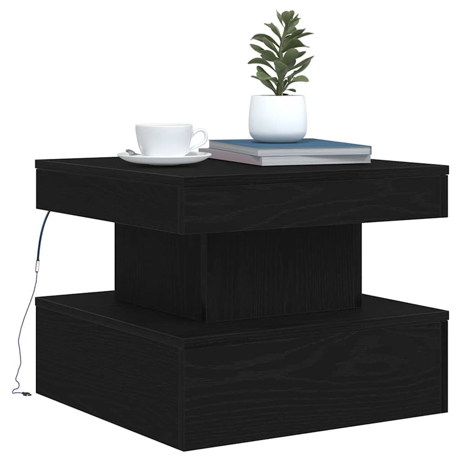 Salontafel met LED-verlichting 50x50x40 cm zwart eikenkleurig