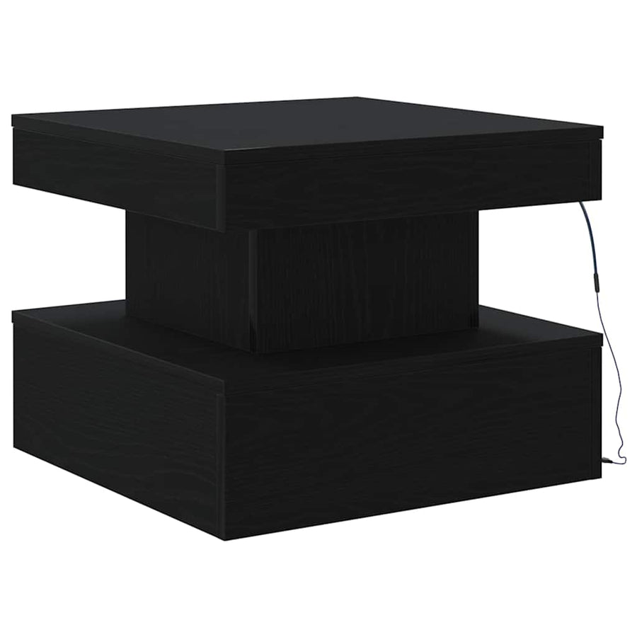 Salontafel met LED-verlichting 50x50x40 cm zwart eikenkleurig