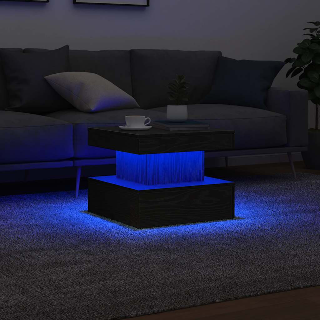 Salontafel met LED-verlichting 50x50x40 cm zwart eikenkleurig