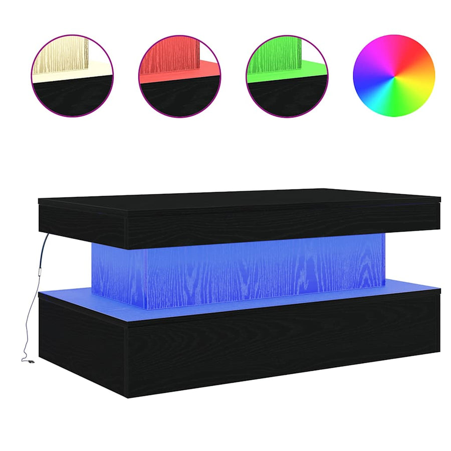 Salontafel met LED-verlichting 90x50x40 cm zwart eiken