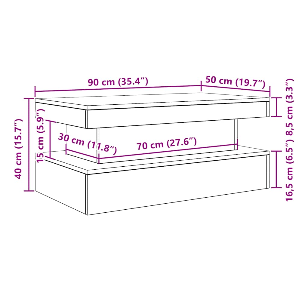 Salontafel met LED-verlichting 90x50x40 cm zwart eiken
