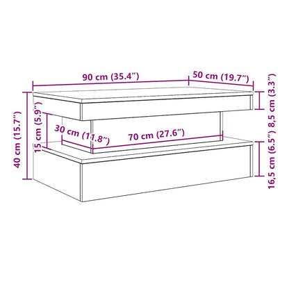 Salontafel met LED-verlichting 90x50x40 cm zwart eiken