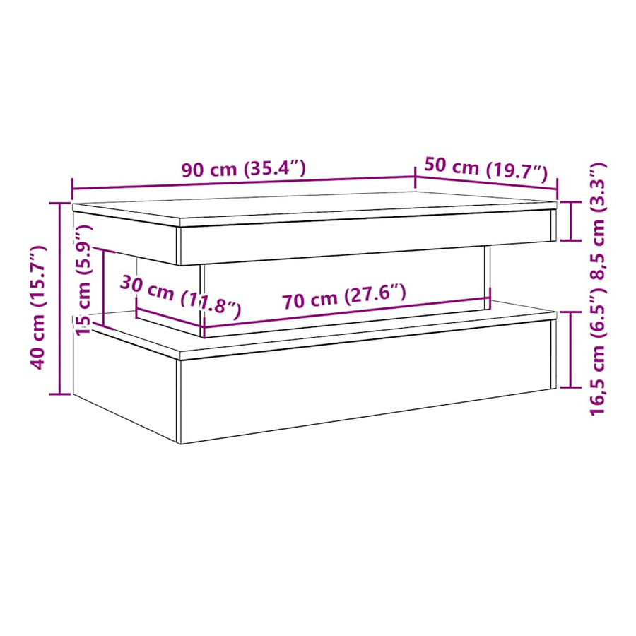Salontafel met LED-verlichting 90x50x40 cm zwart eiken
