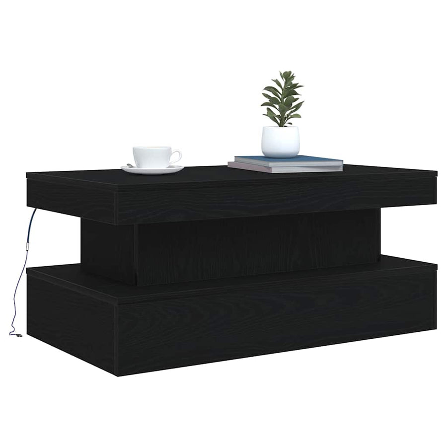 Salontafel met LED-verlichting 90x50x40 cm zwart eiken