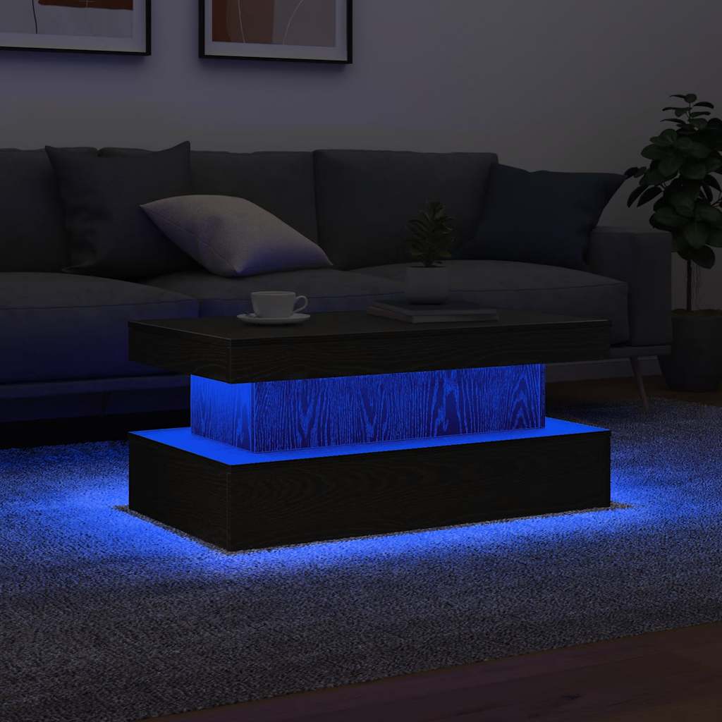 Salontafel met LED-verlichting 90x50x40 cm zwart eiken