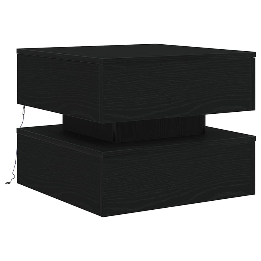 Salontafel met LED-verlichting 50x50x40 cm zwart eikenkleurig
