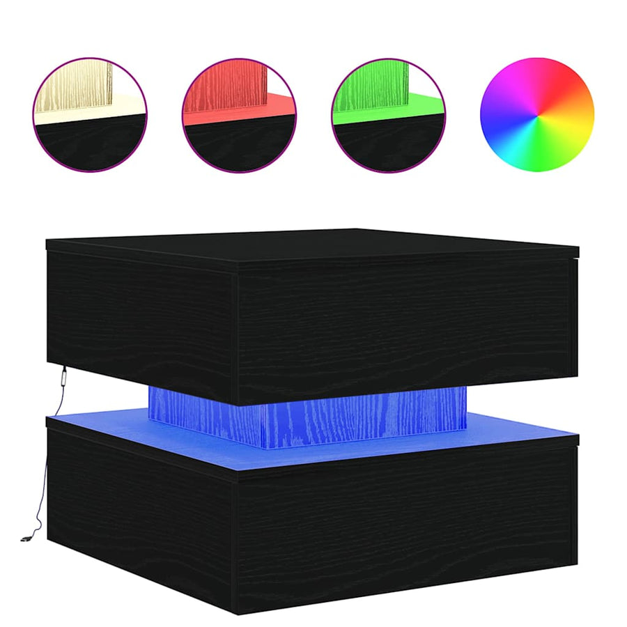 Salontafel met LED-verlichting 50x50x40 cm zwart eikenkleurig