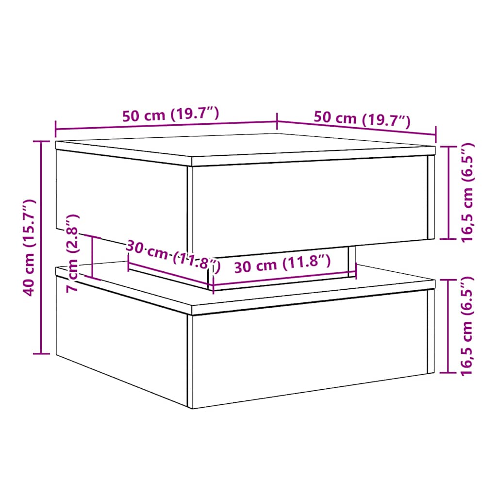 Salontafel met LED-verlichting 50x50x40 cm zwart eikenkleurig