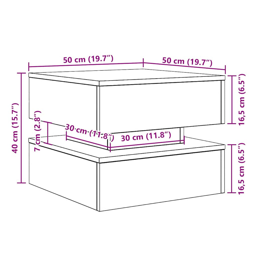 Salontafel met LED-verlichting 50x50x40 cm zwart eikenkleurig