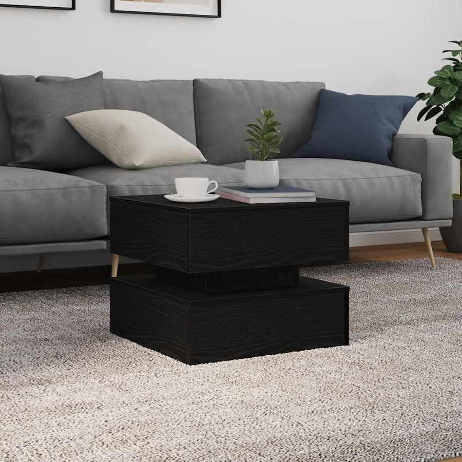 Salontafel met LED-verlichting 50x50x40 cm zwart eikenkleurig