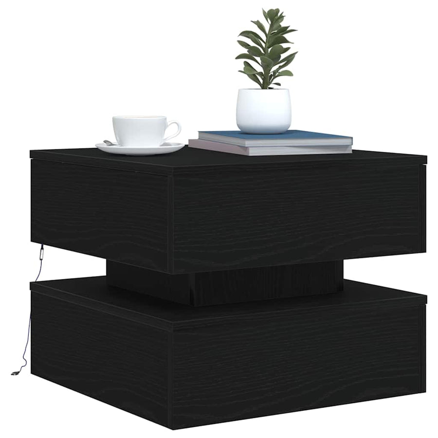 Salontafel met LED-verlichting 50x50x40 cm zwart eikenkleurig