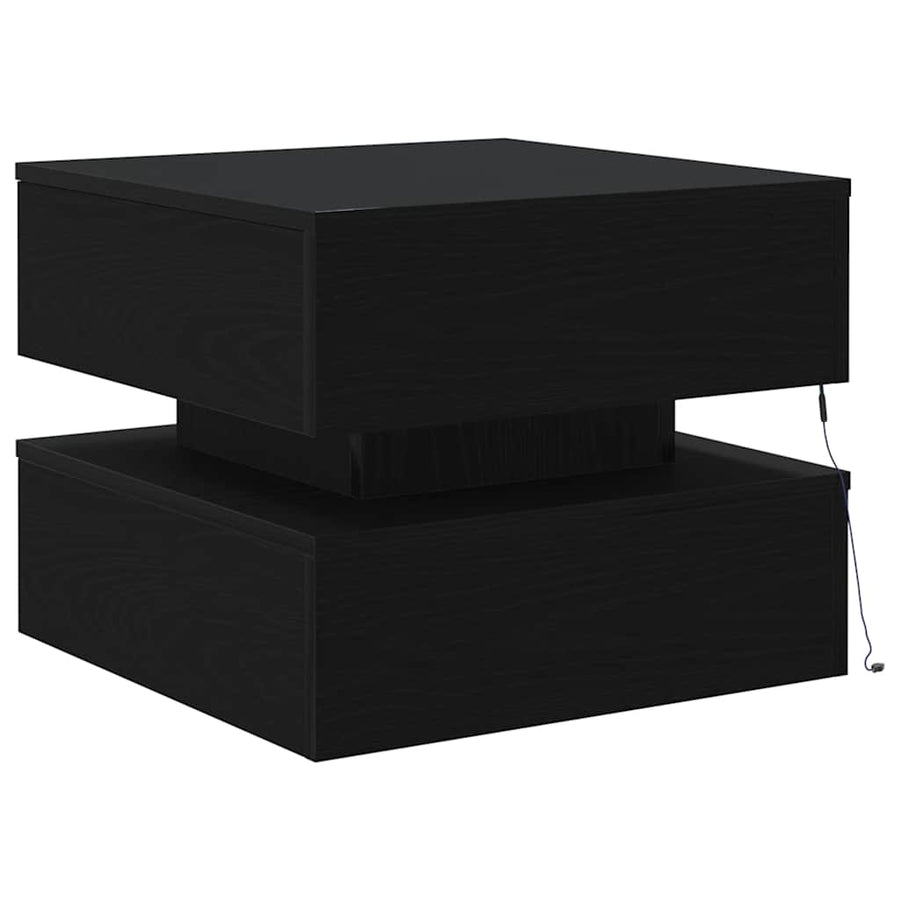 Salontafel met LED-verlichting 50x50x40 cm zwart eikenkleurig