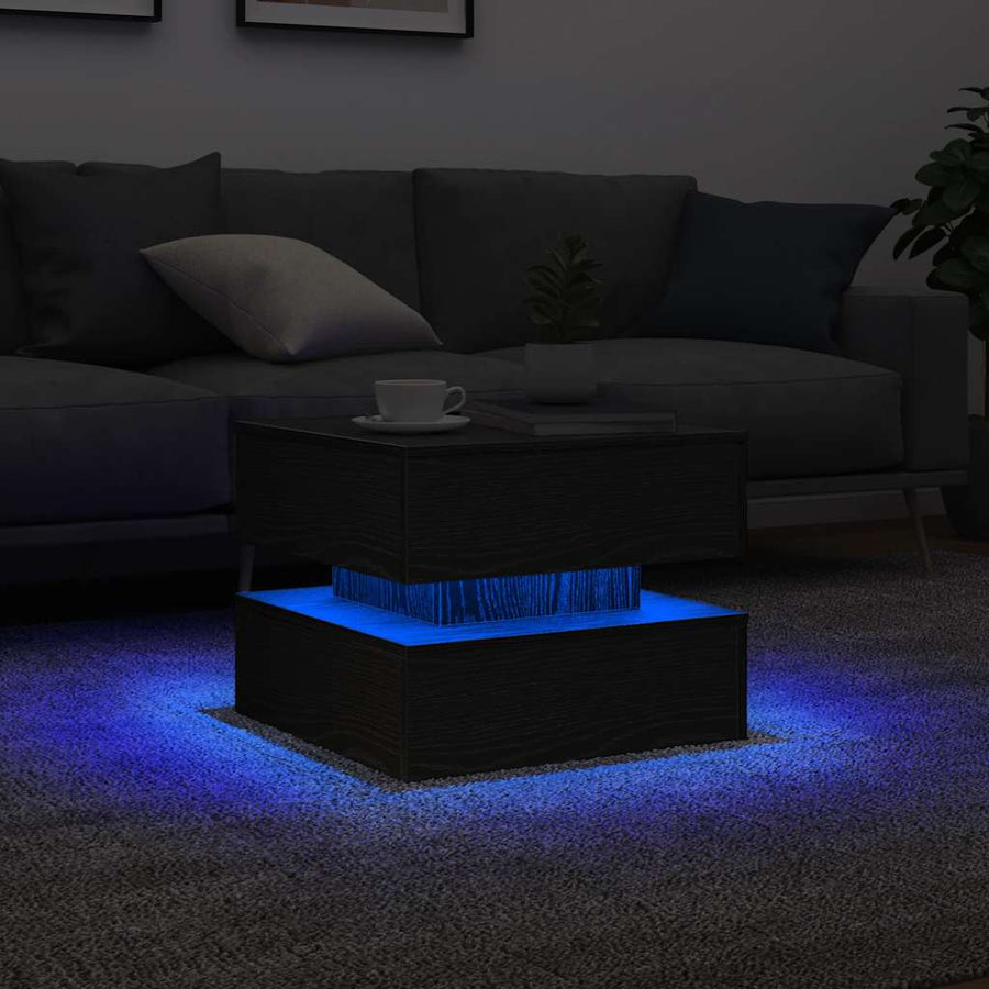 Salontafel met LED-verlichting 50x50x40 cm zwart eikenkleurig