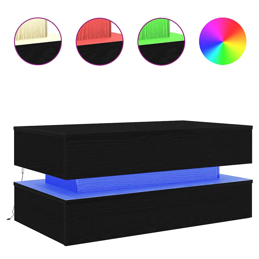 Salontafel met LED-verlichting 90x50x40 cm zwart eiken