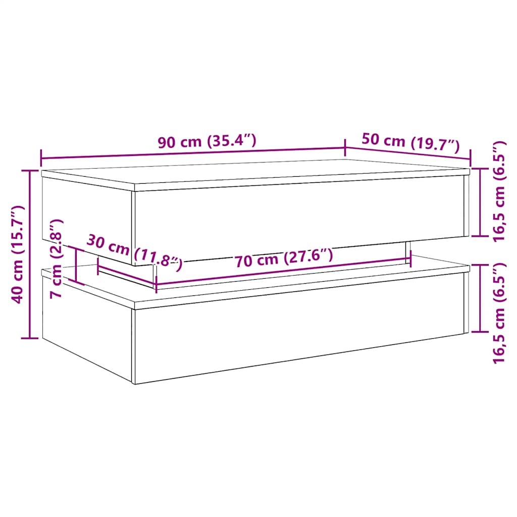 Salontafel met LED-verlichting 90x50x40 cm zwart eiken
