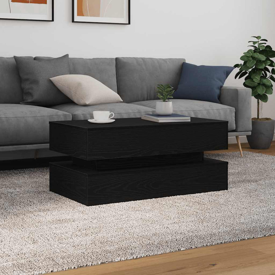 Salontafel met LED-verlichting 90x50x40 cm zwart eiken