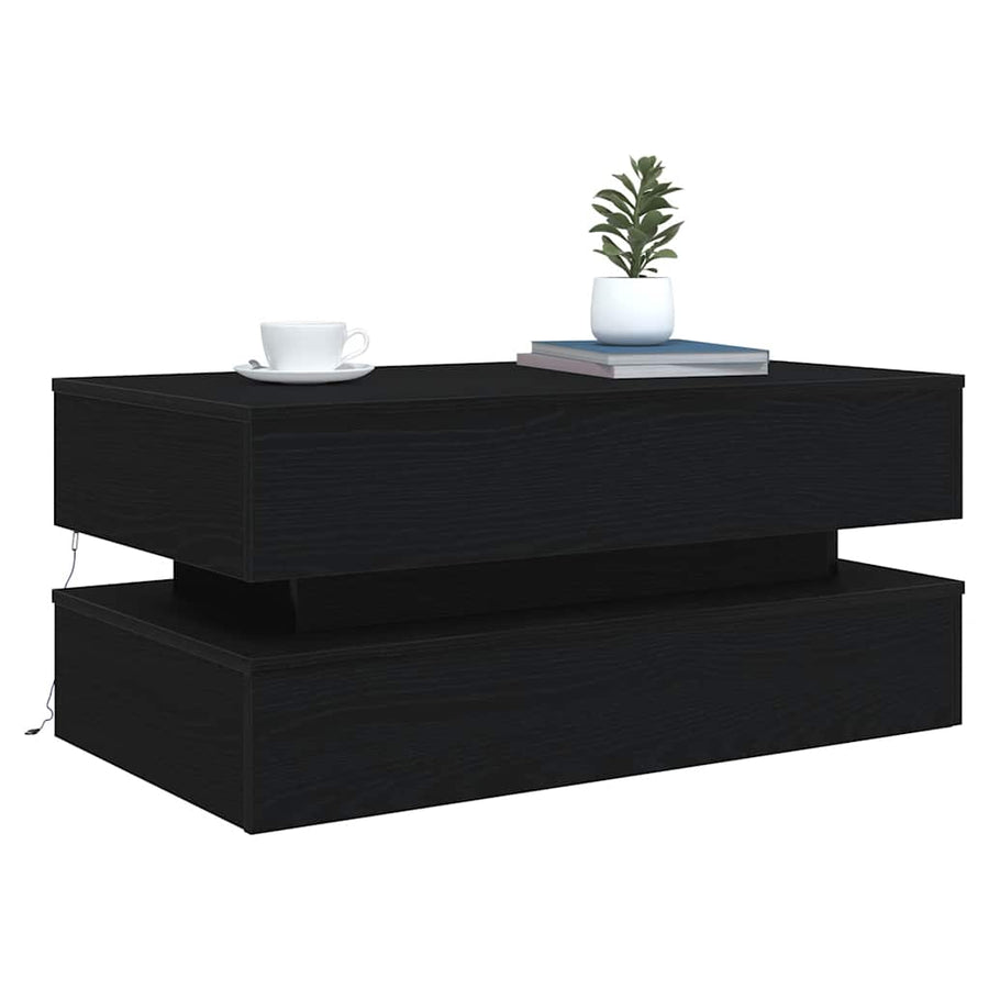 Salontafel met LED-verlichting 90x50x40 cm zwart eiken