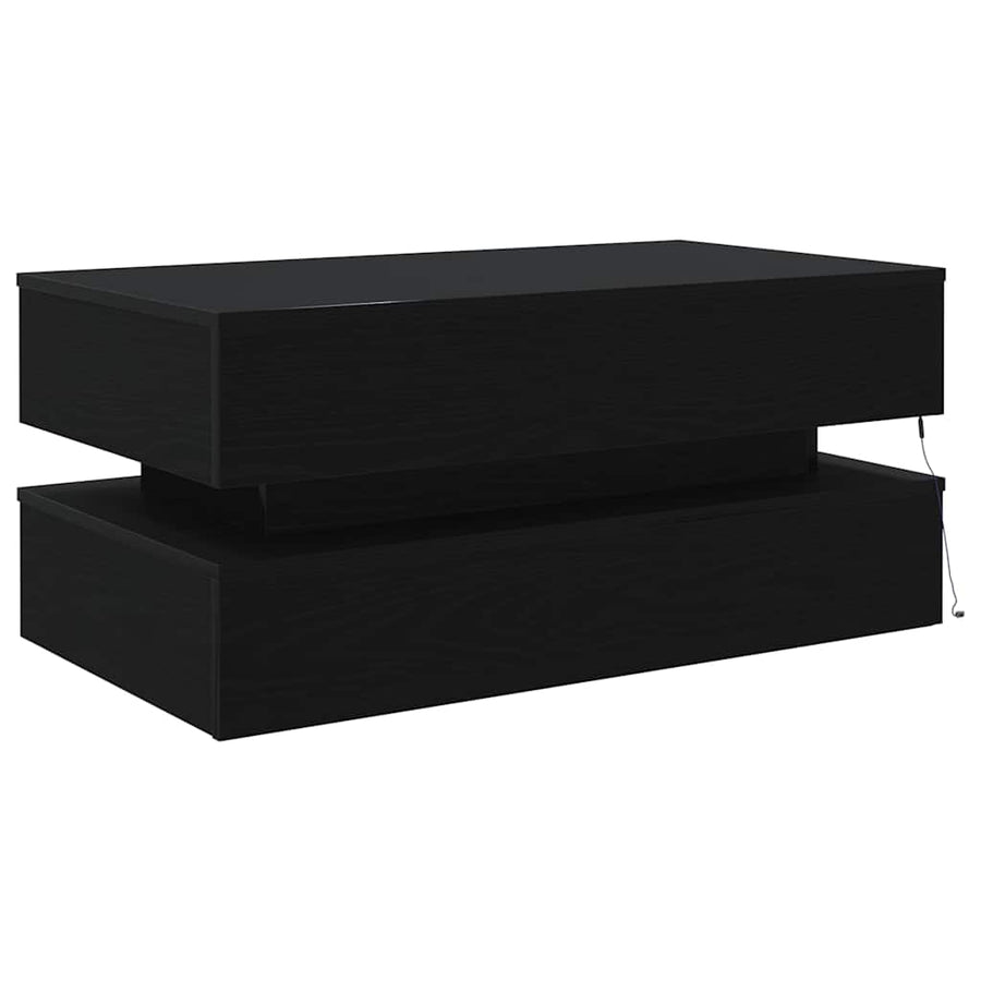 Salontafel met LED-verlichting 90x50x40 cm zwart eiken