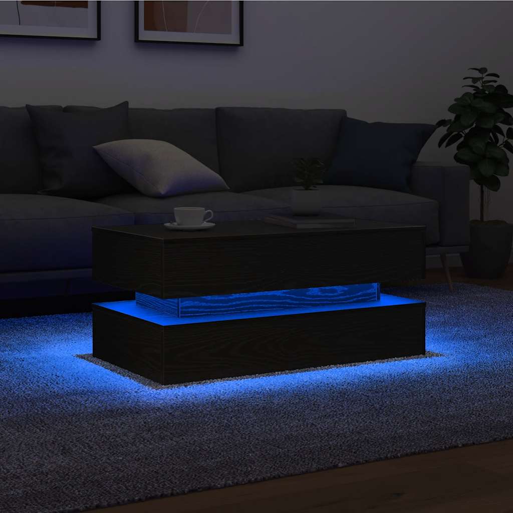 Salontafel met LED-verlichting 90x50x40 cm zwart eiken
