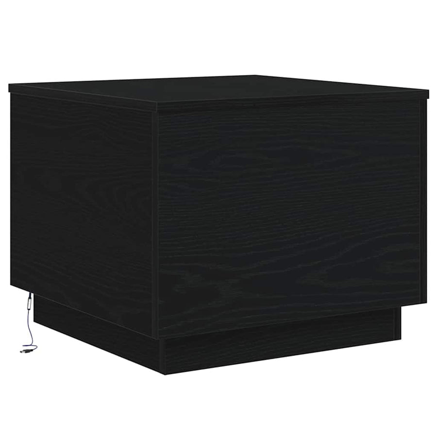 Salontafel met LED-verlichting 50x50x40 cm zwart eikenkleurig