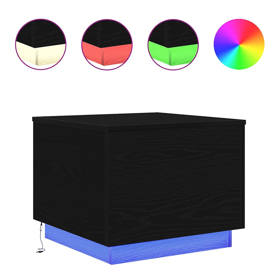Salontafel met LED-verlichting 50x50x40 cm zwart eikenkleurig