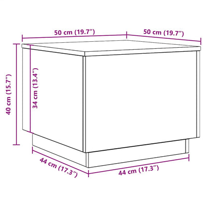 Salontafel met LED-verlichting 50x50x40 cm zwart eikenkleurig