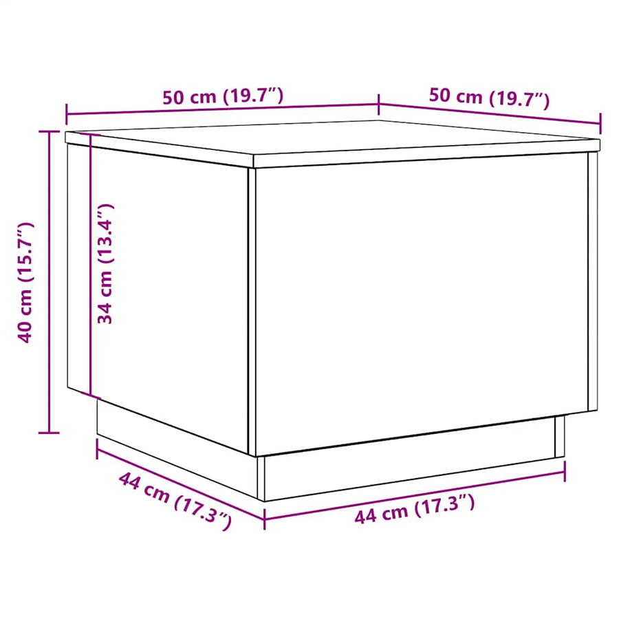 Salontafel met LED-verlichting 50x50x40 cm zwart eikenkleurig