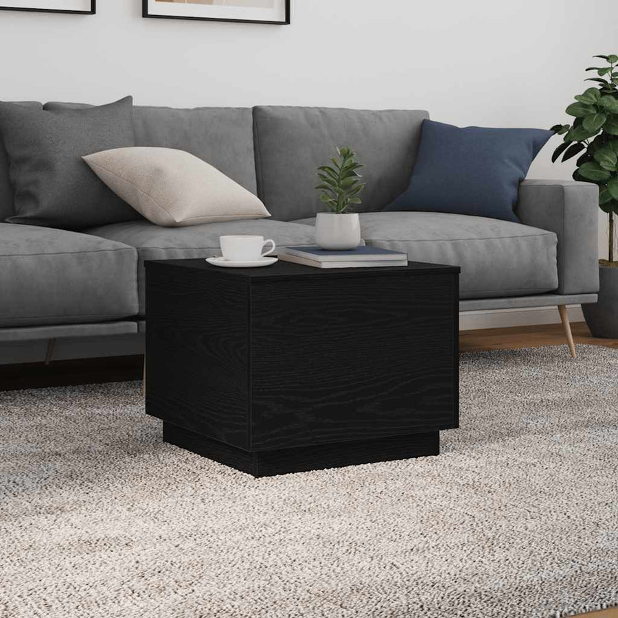 Salontafel met LED-verlichting 50x50x40 cm zwart eikenkleurig