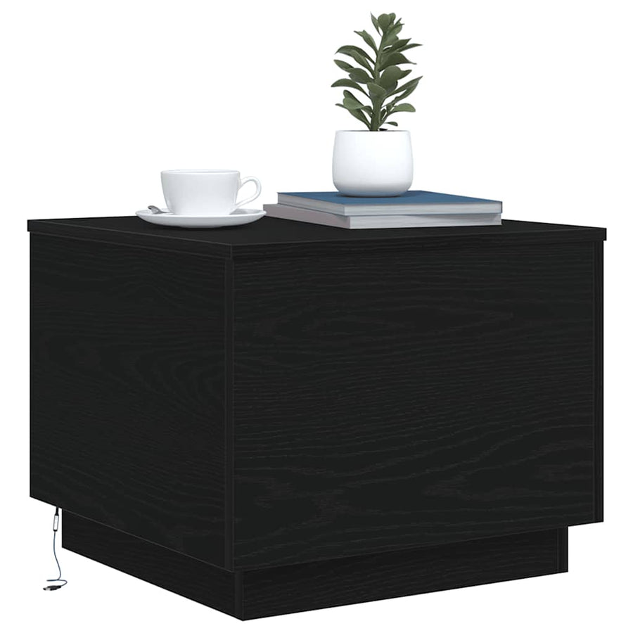 Salontafel met LED-verlichting 50x50x40 cm zwart eikenkleurig