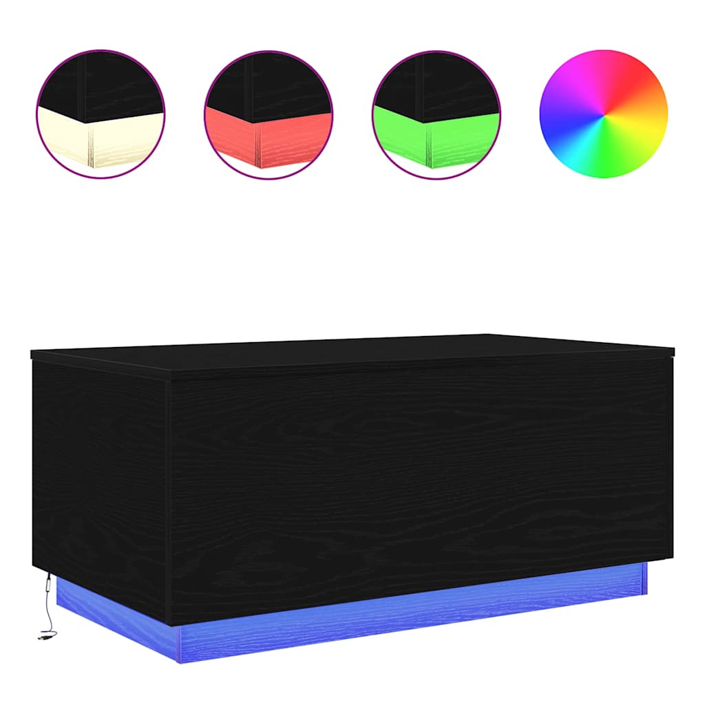 Salontafel met LED-verlichting 90x50x40 cm zwart eiken