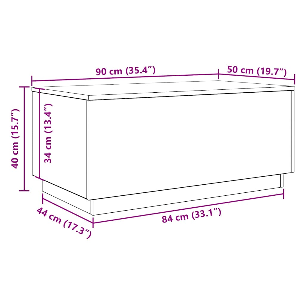 Salontafel met LED-verlichting 90x50x40 cm zwart eiken