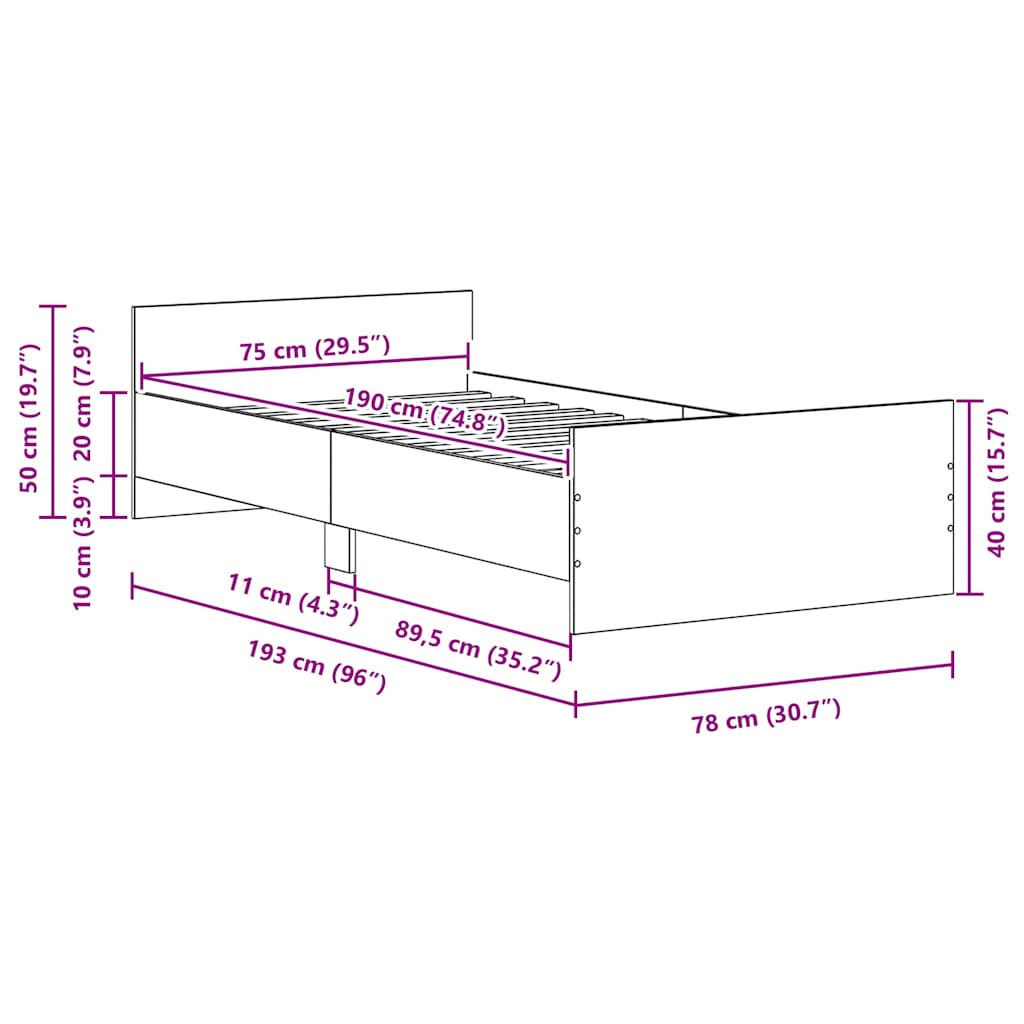 Bedframe zonder matras 75x190 cm spaanplaat oud hout
