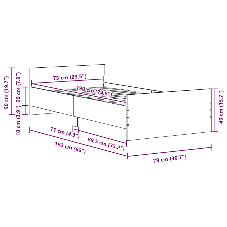Bedframe zonder matras 75x190 cm spaanplaat oud hout