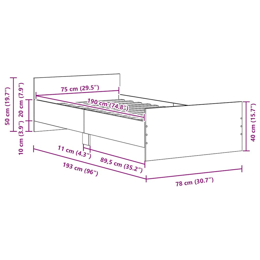 Bedframe zonder matras 75x190 cm spaanplaat ambachtelijk