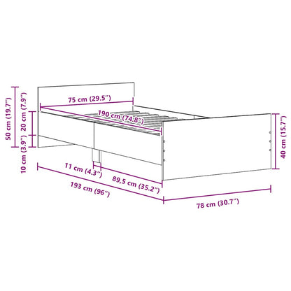 Bedframe zonder matras 75x190 cm spaanplaat zwart eikenkleurig