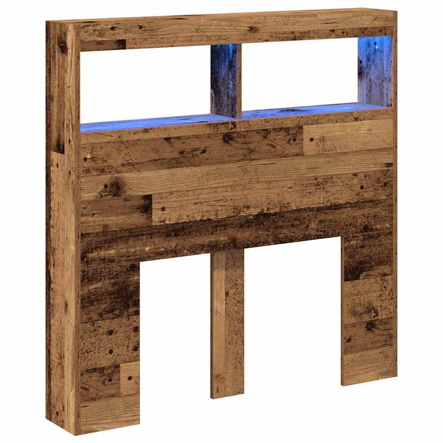 Hoofdbordkast met LED 100x17x102 cm oud hout