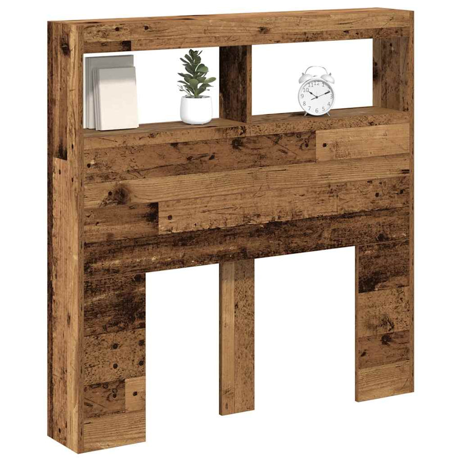 Hoofdbordkast met LED 100x17x102 cm oud hout