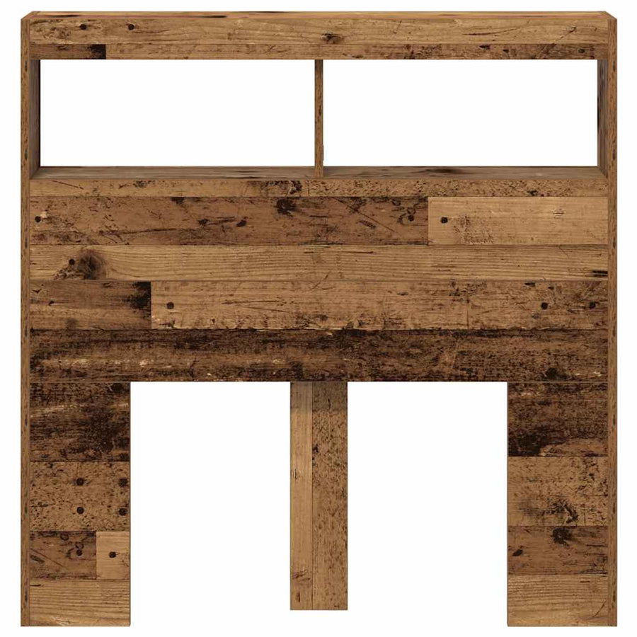 Hoofdbordkast met LED 100x17x102 cm oud hout