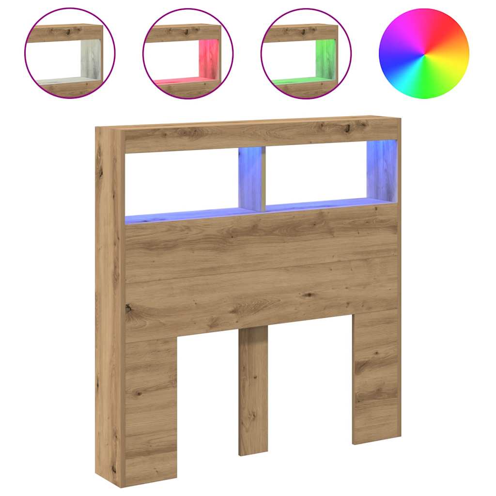 Hoofdbordkast met LED 100x17x102 cm artisan eikenkleurig