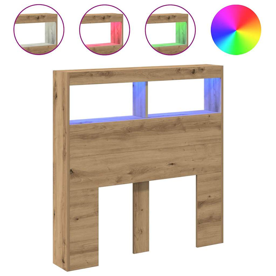 Hoofdbordkast met LED 100x17x102 cm artisan eikenkleurig