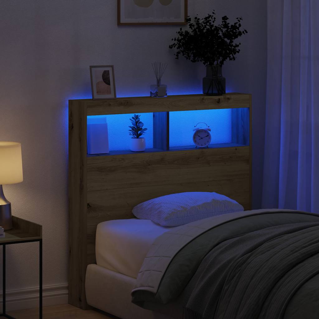 Hoofdbordkast met LED 100x17x102 cm artisan eikenkleurig